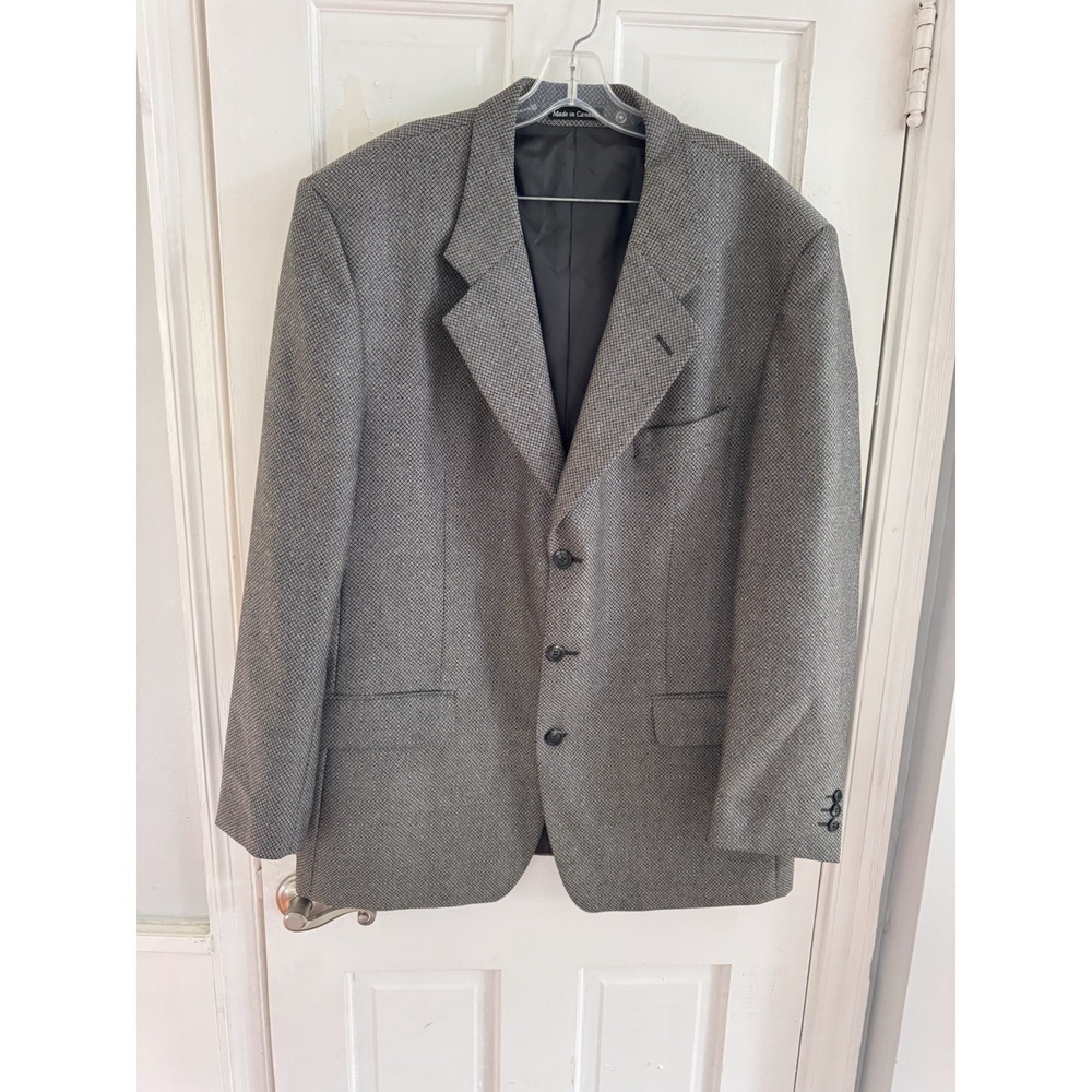 Yves Saint Laurent Men's Blazer 100% Worsted Wool Gray Micro‎ Hounds Sz 46L YSL